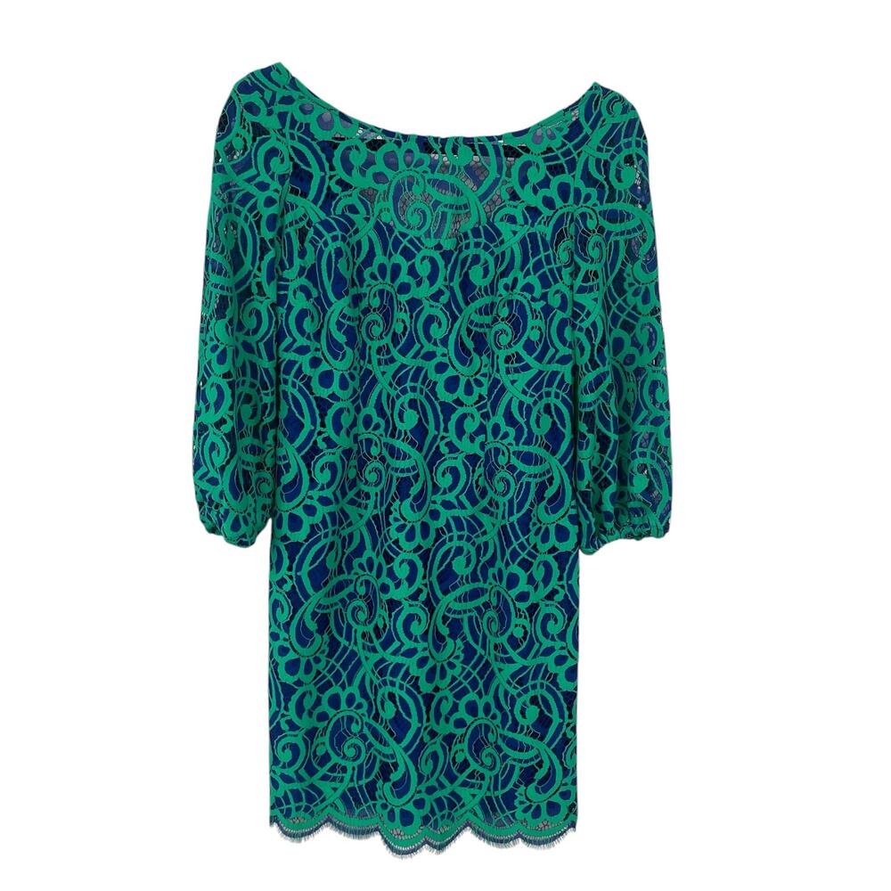 NWT Lilly Pulitzer Moss Dress Bomber Blue About Face Lace Womens 0